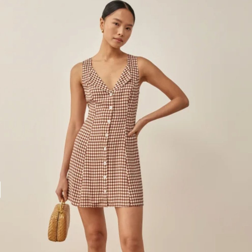 Reformation Rilynn Dress Chestnut Check